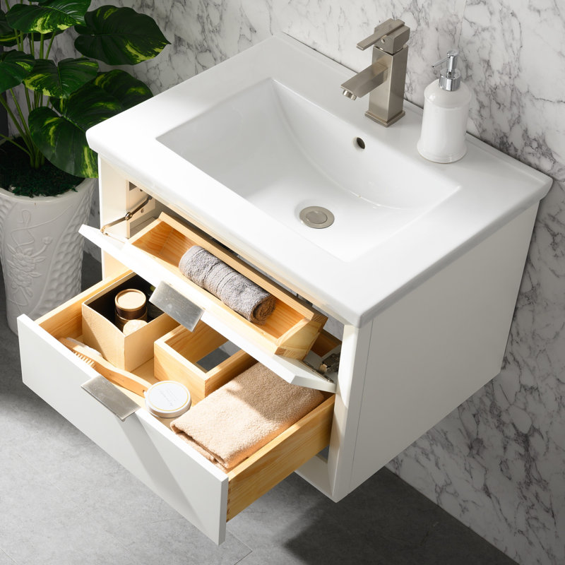 Everly Quinn Draven 24'' Wall Mounted Single Bathroom Vanity with